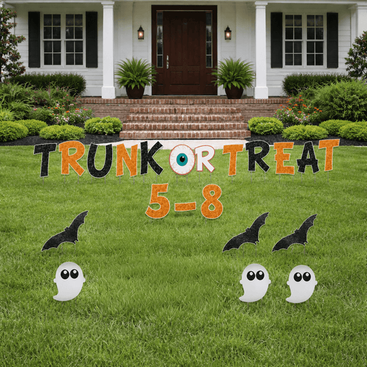 Custom Trunk or Treat Halloween Yard Decorations – 22-Piece Personalized Outdoor Lawn Sign Set with Stakes