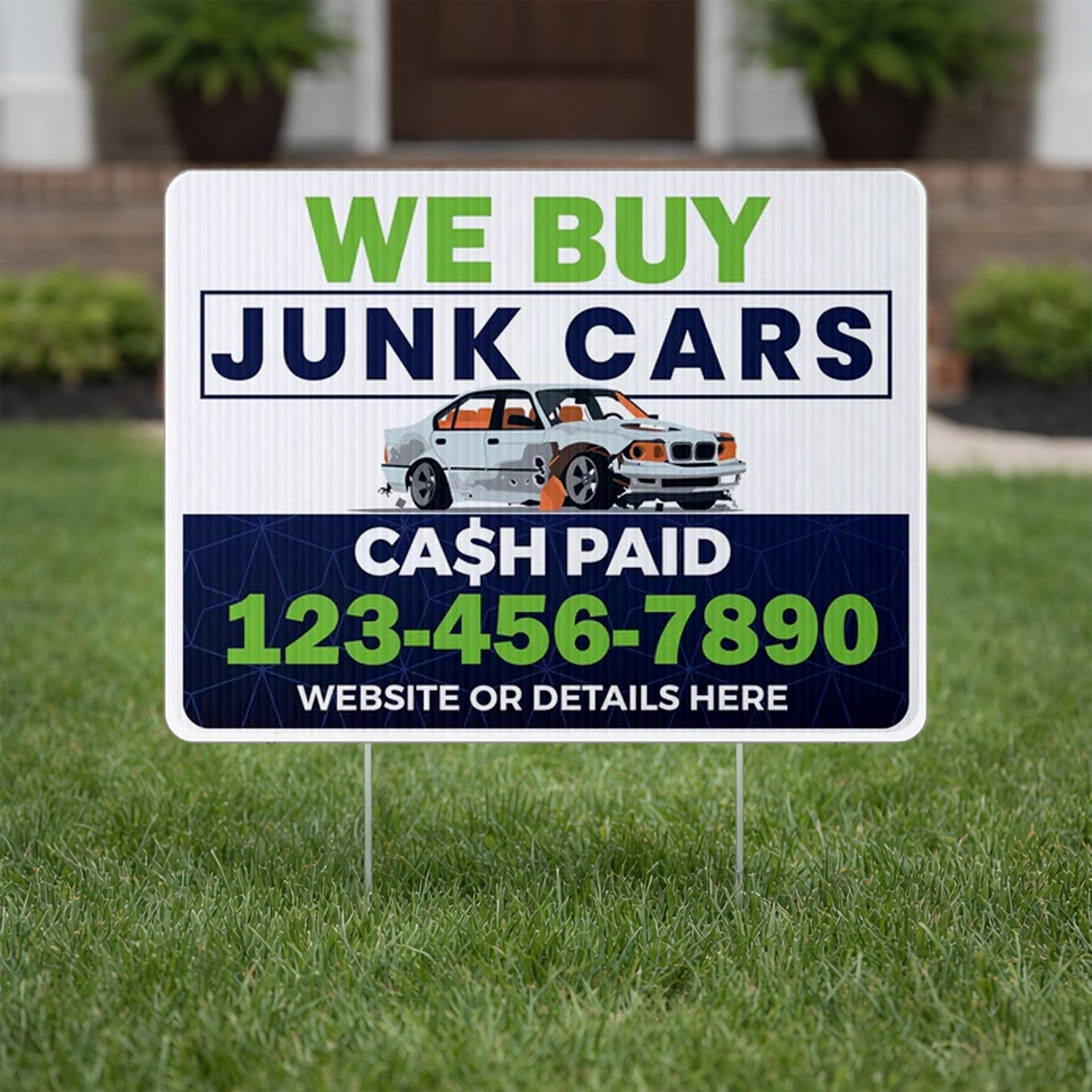 Custom We Buy Junk Cars Yard Signs | 10 - Pack | 20 EZ Stakes Included