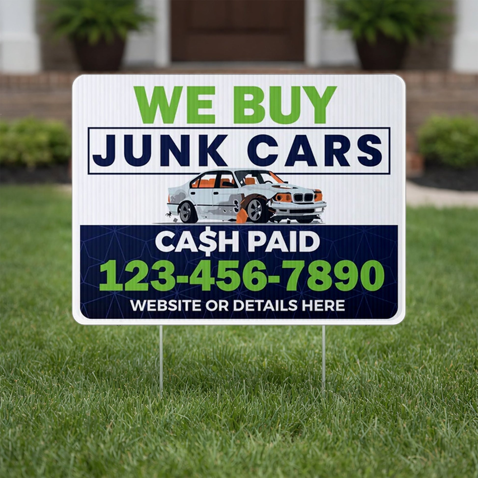 Custom We Buy Junk Cars Yard Signs | 10 - Pack | 20 EZ Stakes Included