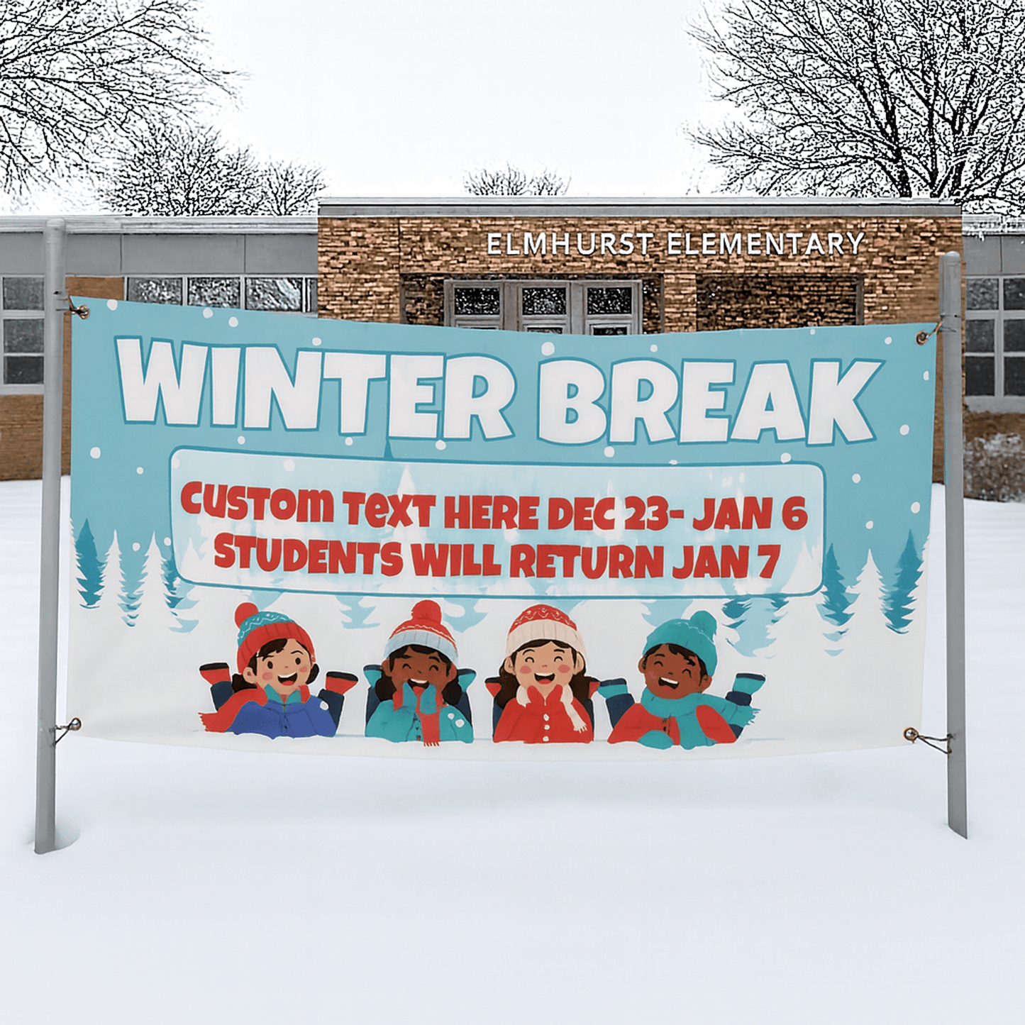 Custom Winter Break Banner for Schools - Waterproof Vinyl Banner with Grommets