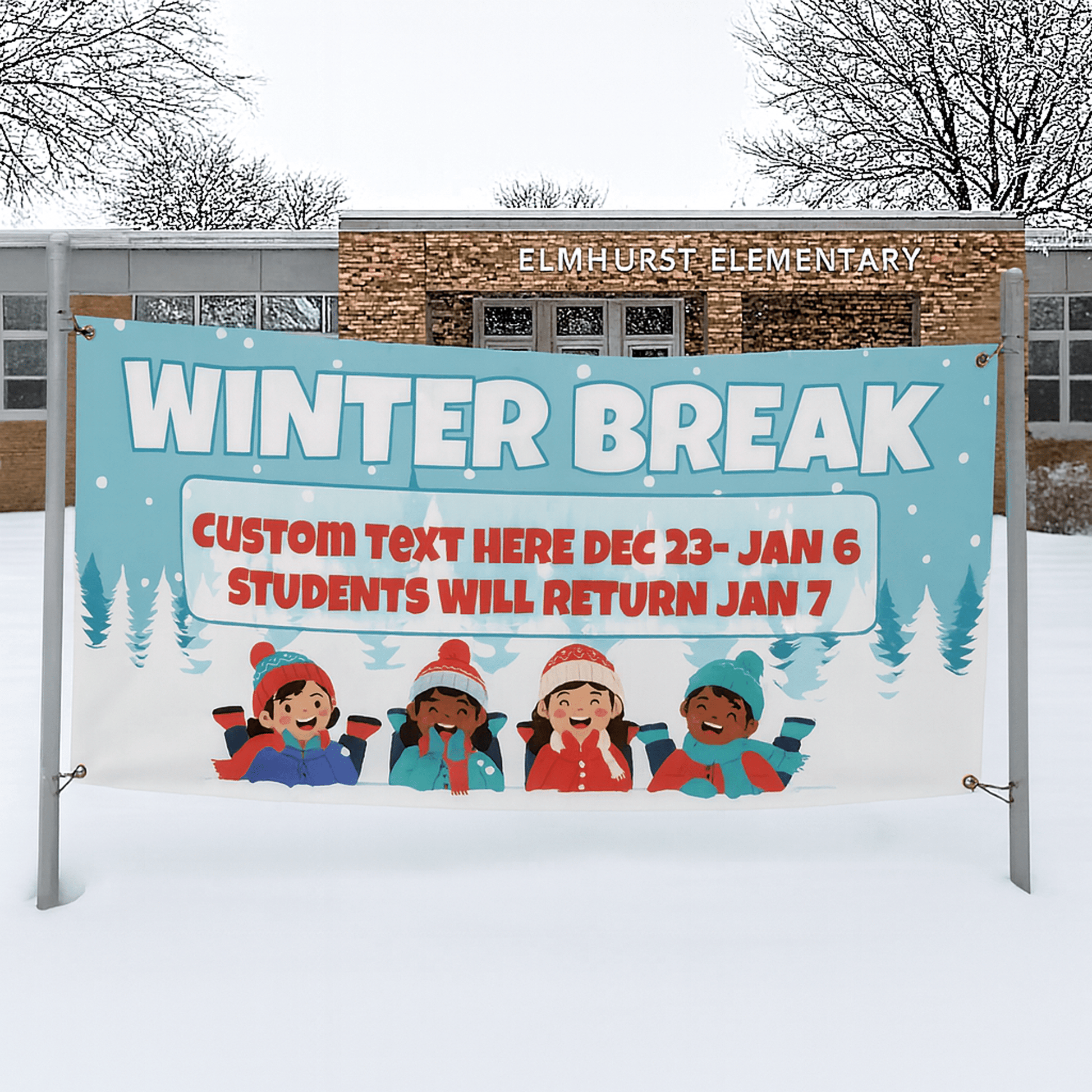 Custom Winter Break Banner for Schools - Waterproof Vinyl Banner with Grommets