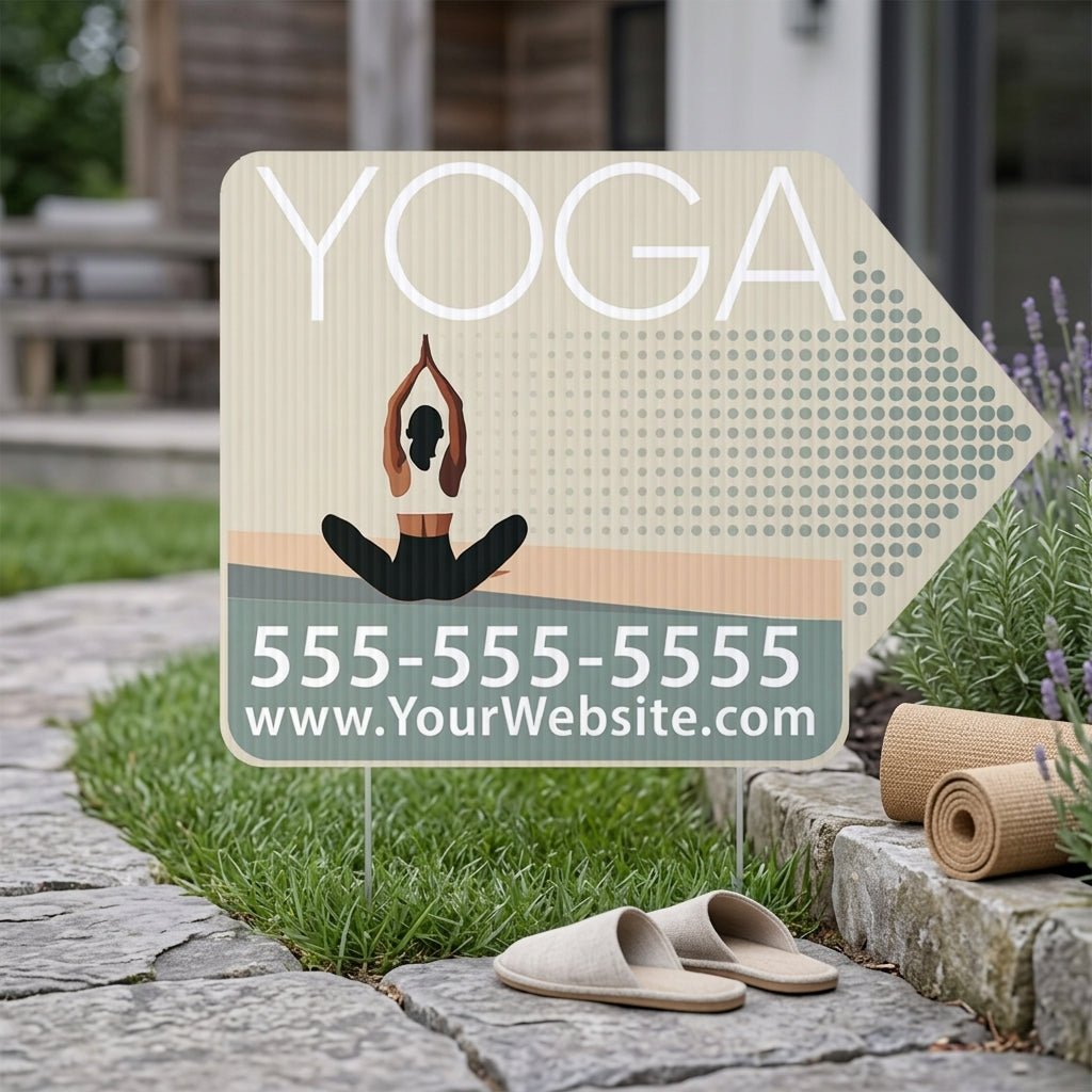 Custom Yoga Directional Yard Signs – 23"x17" | 10 - Pack | 20 EZ Stakes Included