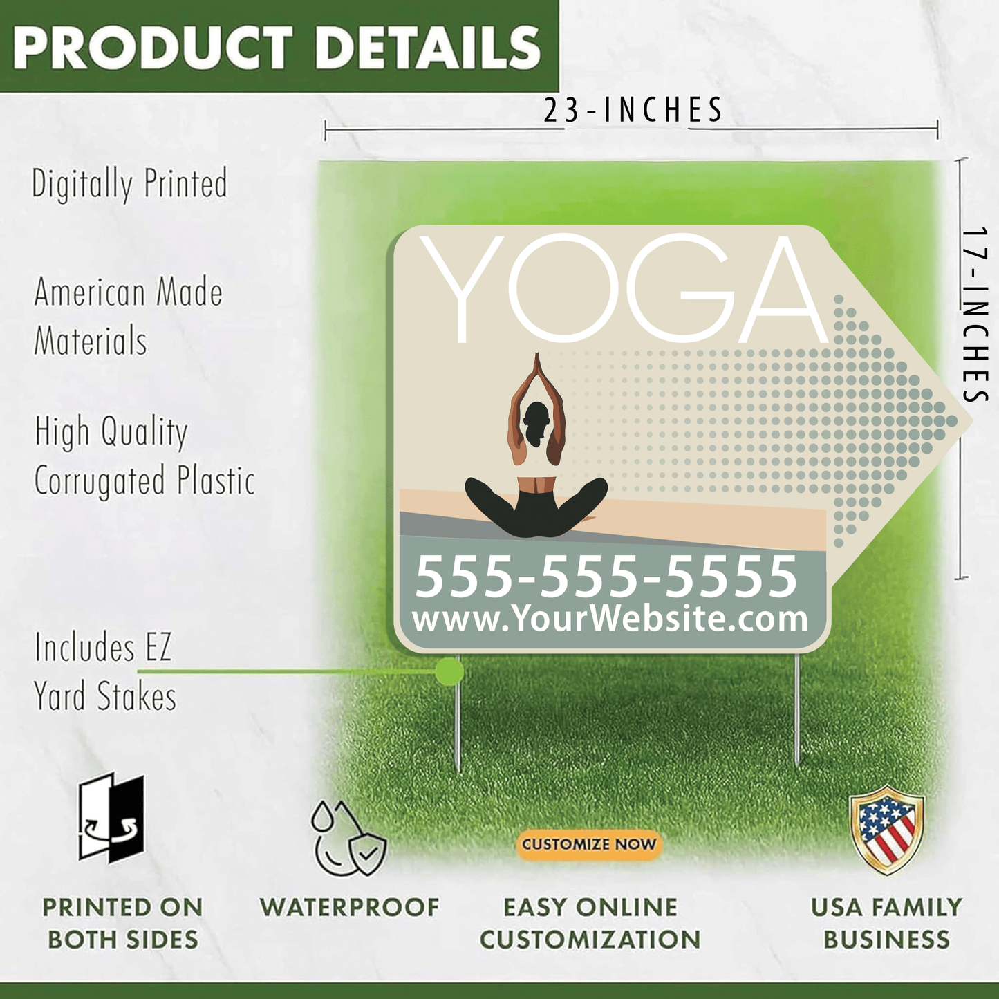 Custom Yoga Directional Yard Signs – 23"x17" | 10 - Pack | 20 EZ Stakes Included