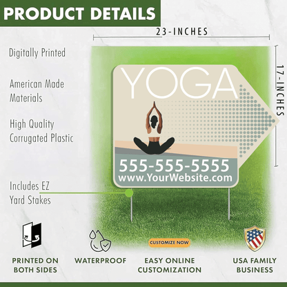 Custom Yoga Directional Yard Signs – 23"x17" | 10 - Pack | 20 EZ Stakes Included