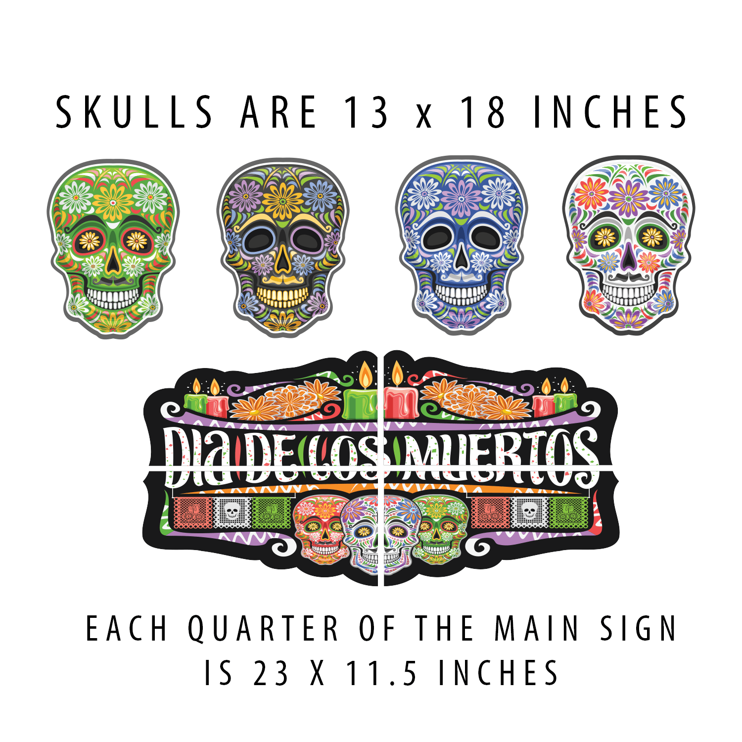 Day of The Dead Garage Door Magnets 8pc Dia de Los Muertos Decorations Set Waterproof Outdoor Sugar Skull Magnets