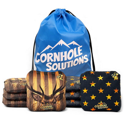 Deer Flag Rec Cornhole Bags – Set of 8 (Rustic Stars & Deer Stripes )