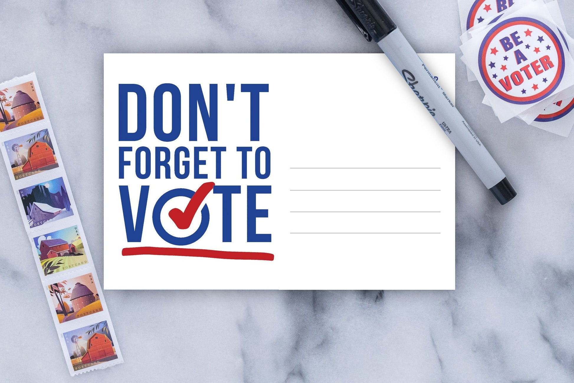 Don't Forget to Vote Postcards - Blank 4x6 Voter Postcards