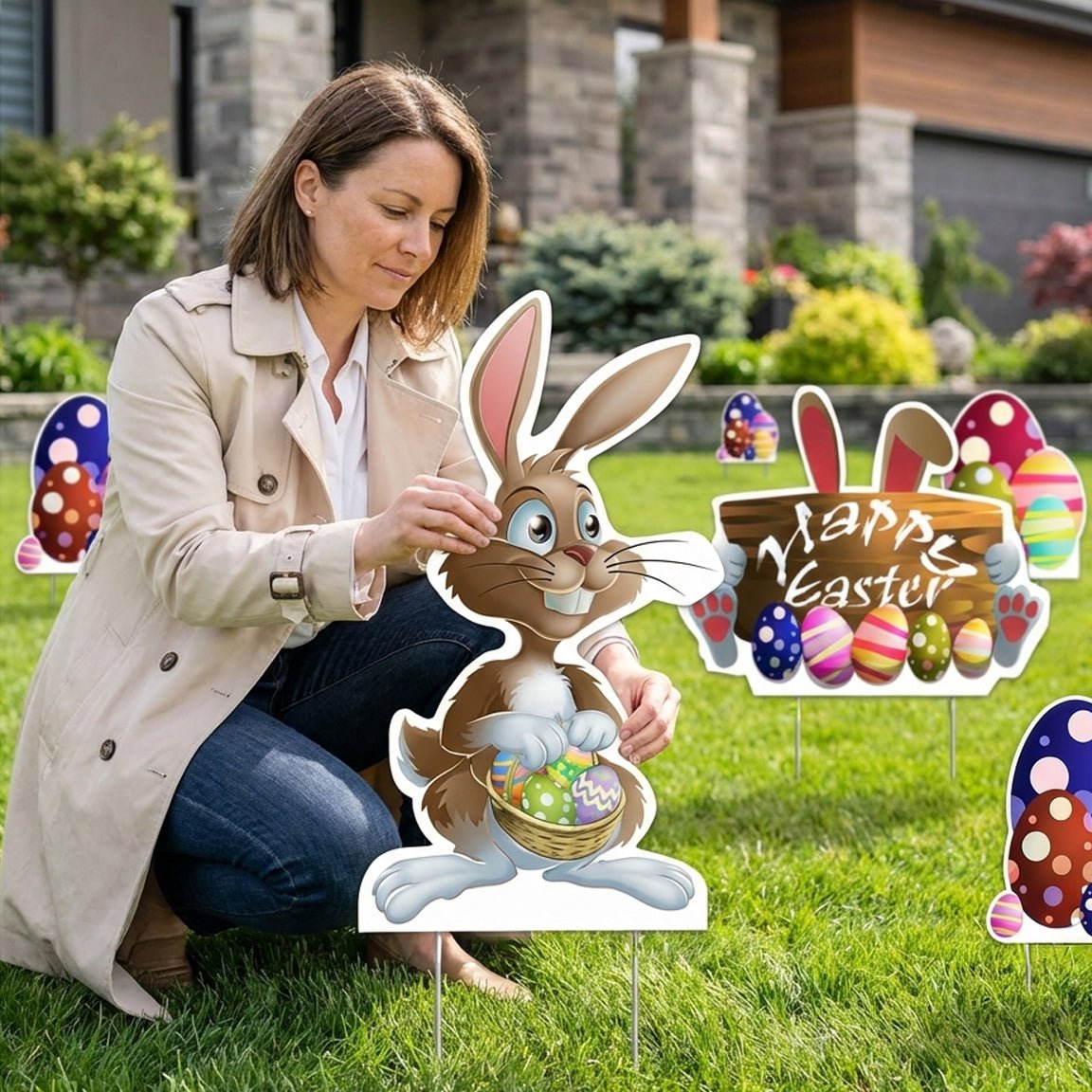 Easter Bunnies, Egg Piles, Happy Easter Yard Card, 9pcs