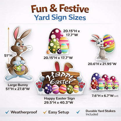 Easter Bunnies, Egg Piles, Happy Easter Yard Card, 9pcs