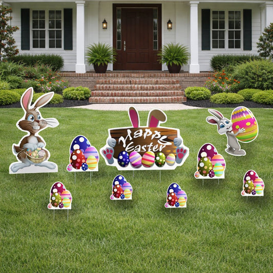 Easter Bunnies, Egg Piles, Happy Easter Yard Card, 9pcs