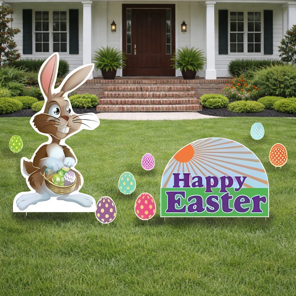 Easter Bunny and Eggs Yard Card – 12 Piece Happy Easter Lawn Decoration Set