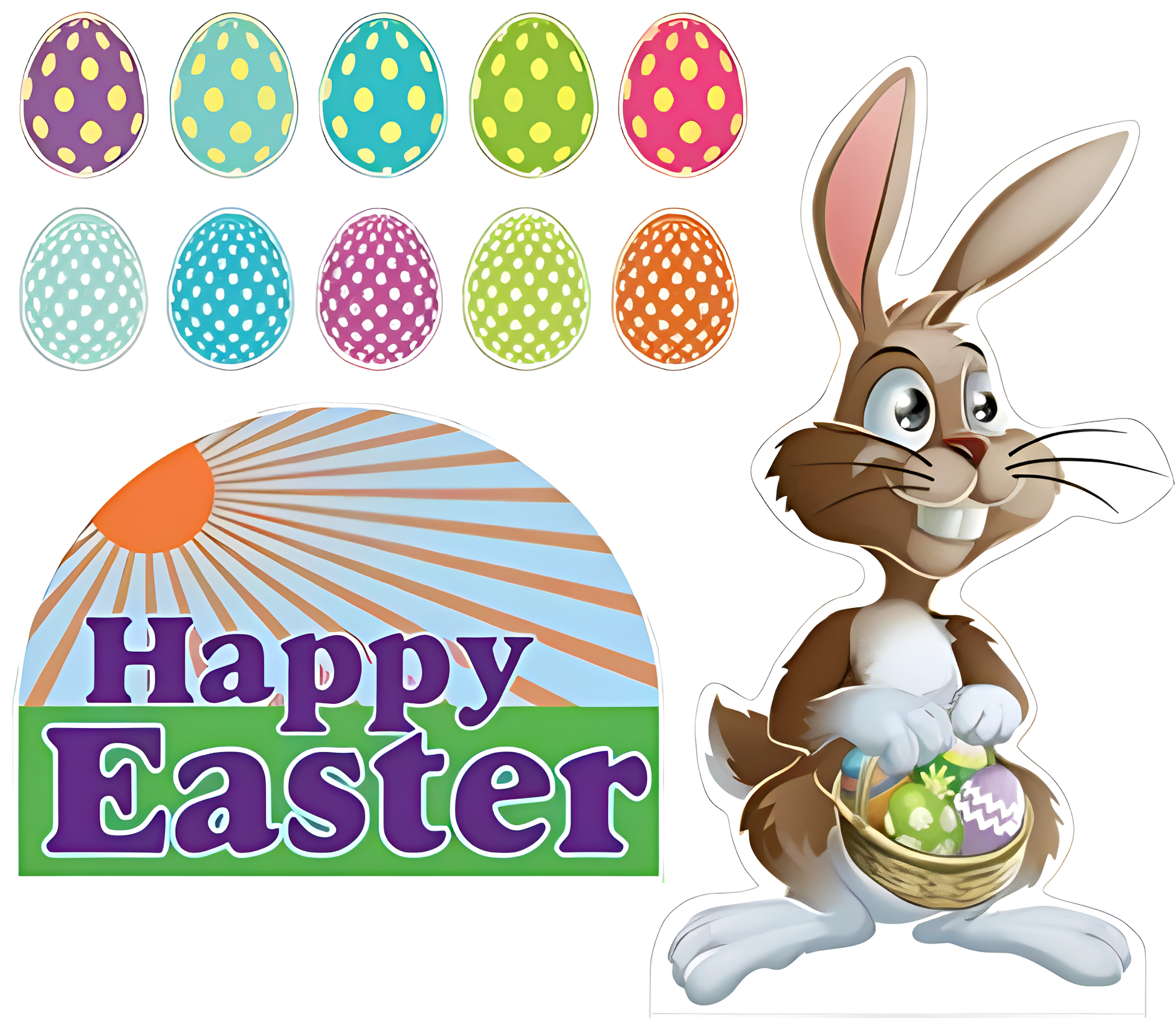 Easter Bunny and Eggs Yard Card – 12 Piece Happy Easter Lawn Decoration Set