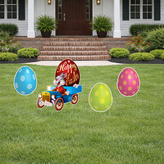 Easter Bunny in Vintage Car Yard Card