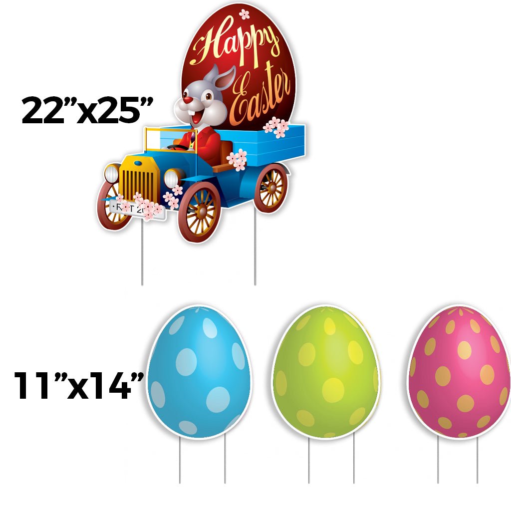 Easter Bunny in Vintage Car Yard Card