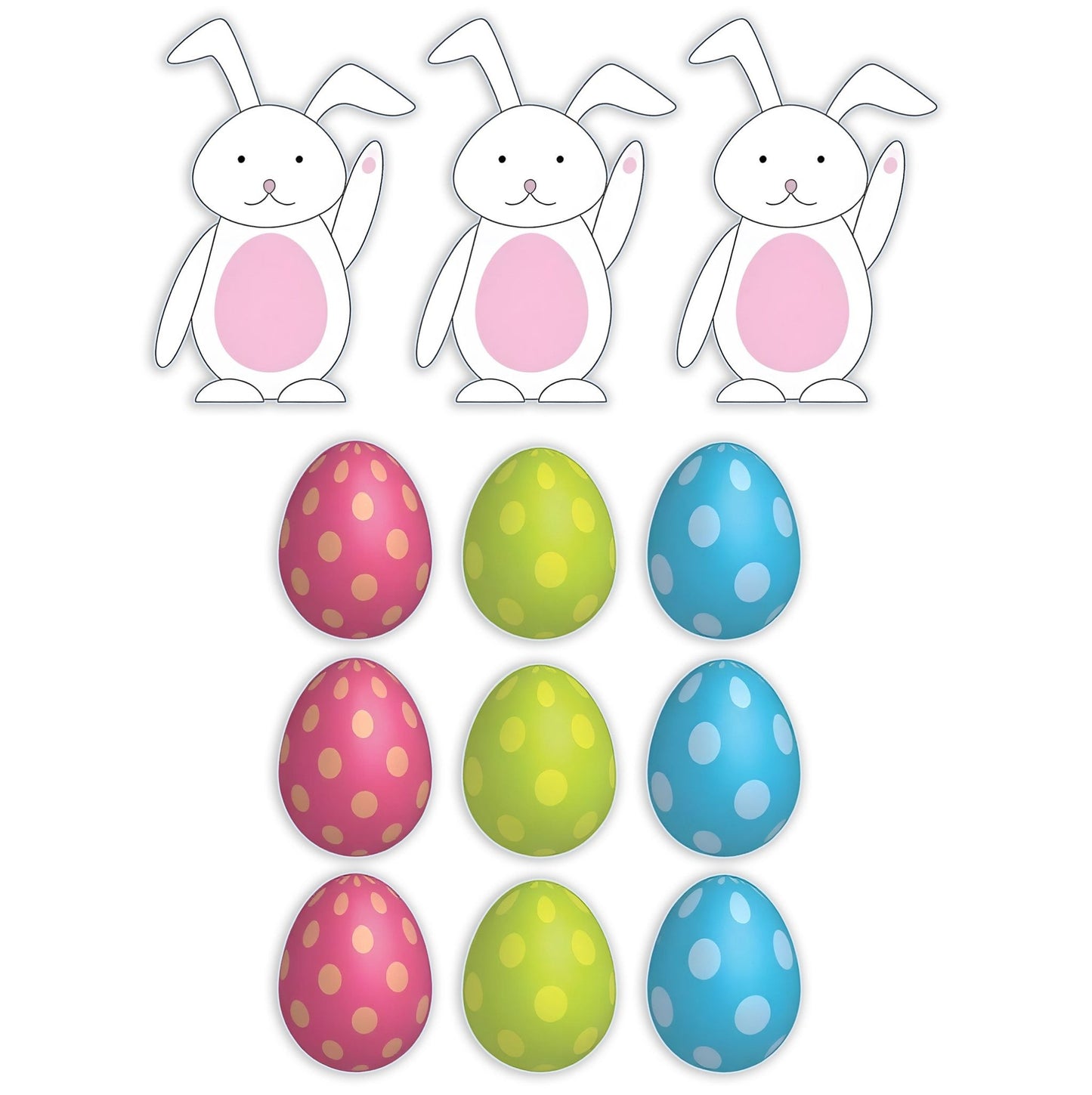 Easter Egg and Bunnies FLAT Pathway Markers Yard Decorations 12 piece set