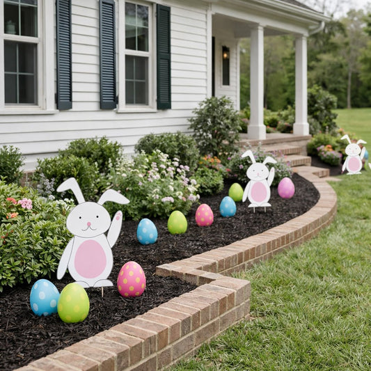 Easter Egg and Bunnies FLAT Pathway Markers Yard Decorations 12 piece set