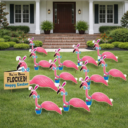 Easter Flocking Flamingos Yard Sign Decoration 13 piece set