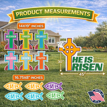 Easter Yard Sign Set – “He Is Risen” Religious Lawn Display (13 - Piece Set with Stakes)