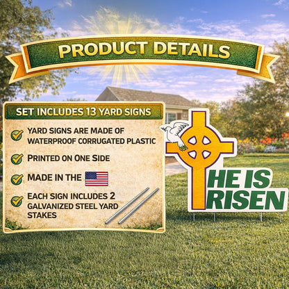 Easter Yard Sign Set – “He Is Risen” Religious Lawn Display (13 - Piece Set with Stakes)