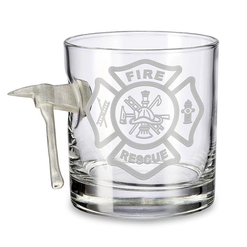 Fire Axe Glass – BenShot Handcrafted Glass with Maltese Cross & Metal Fire Axe | Gift for Firefighters & First Responders