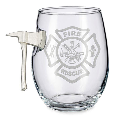 Fire Axe Glass – BenShot Handcrafted Glass with Maltese Cross & Metal Fire Axe | Gift for Firefighters & First Responders