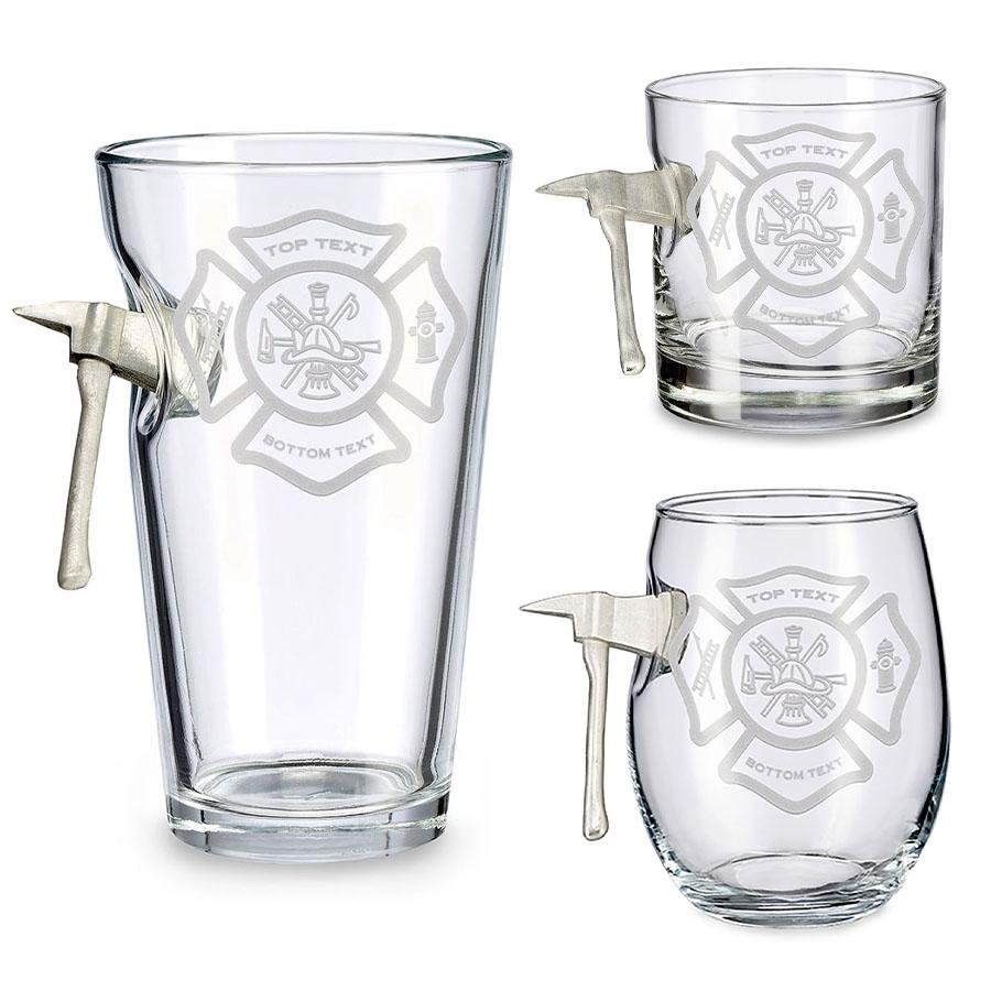 Fire Axe Glass – BenShot Handcrafted Glass with Maltese Cross & Metal Fire Axe | Gift for Firefighters & First Responders