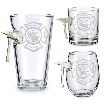 Fire Axe Glass – BenShot Handcrafted Glass with Maltese Cross & Metal Fire Axe | Gift for Firefighters & First Responders