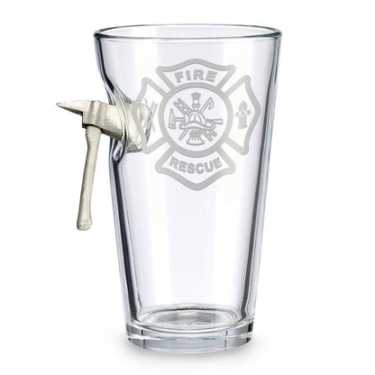 Fire Axe Glass – BenShot Handcrafted Glass with Maltese Cross & Metal Fire Axe | Gift for Firefighters & First Responders