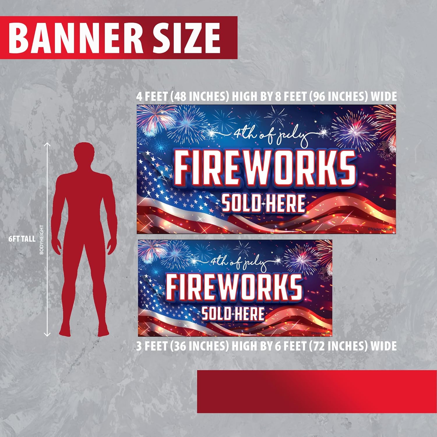 Fireworks Sold Here Banner - 4th of July Outdoor Sign - Waterproof Vinyl Banner with Grommets
