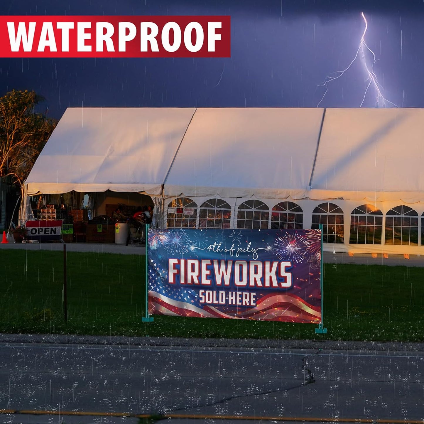 Fireworks Sold Here Banner - 4th of July Outdoor Sign - Waterproof Vinyl Banner with Grommets