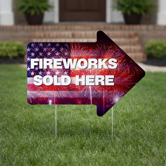 Fireworks Yard Sign with Stakes | 10 - Pack | Two - Sided Arrow