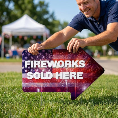 Fireworks Yard Sign with Stakes | 10 - Pack | Two - Sided Arrow