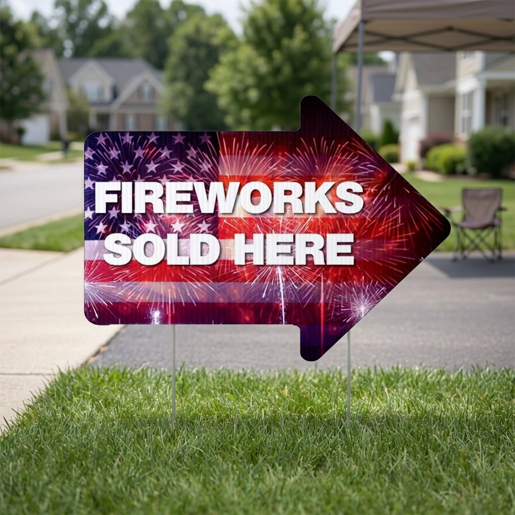 Fireworks Yard Sign with Stakes | 10 - Pack | Two - Sided Arrow