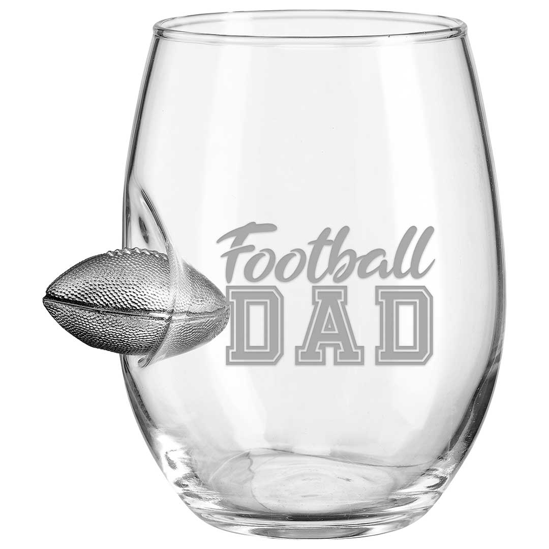 Football Dad Glass – Handcrafted BenShot Glass with Real Football Embedded | Personalized Gift for Sports Fans