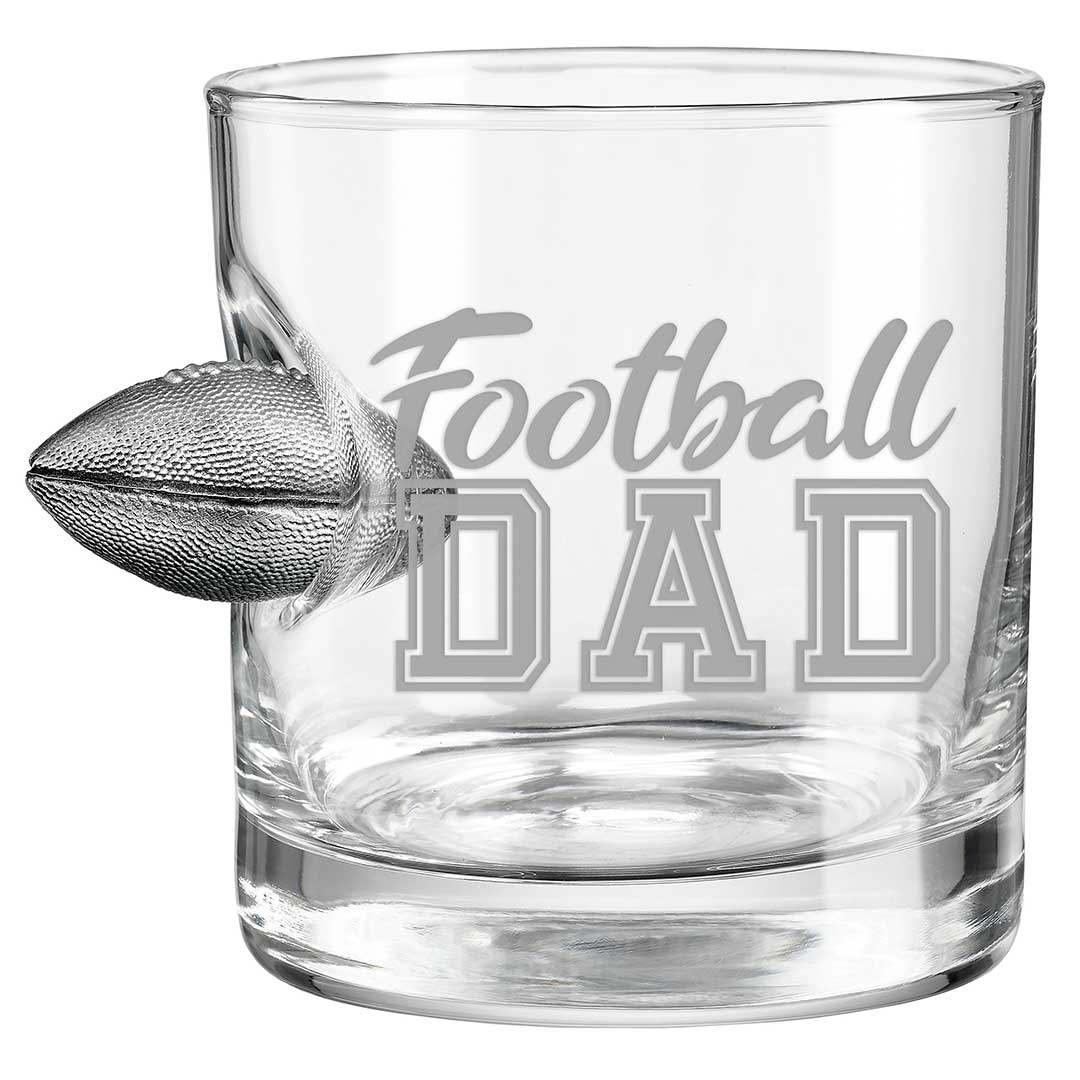 Football Dad Glass – Handcrafted BenShot Glass with Real Football Embedded | Personalized Gift for Sports Fans