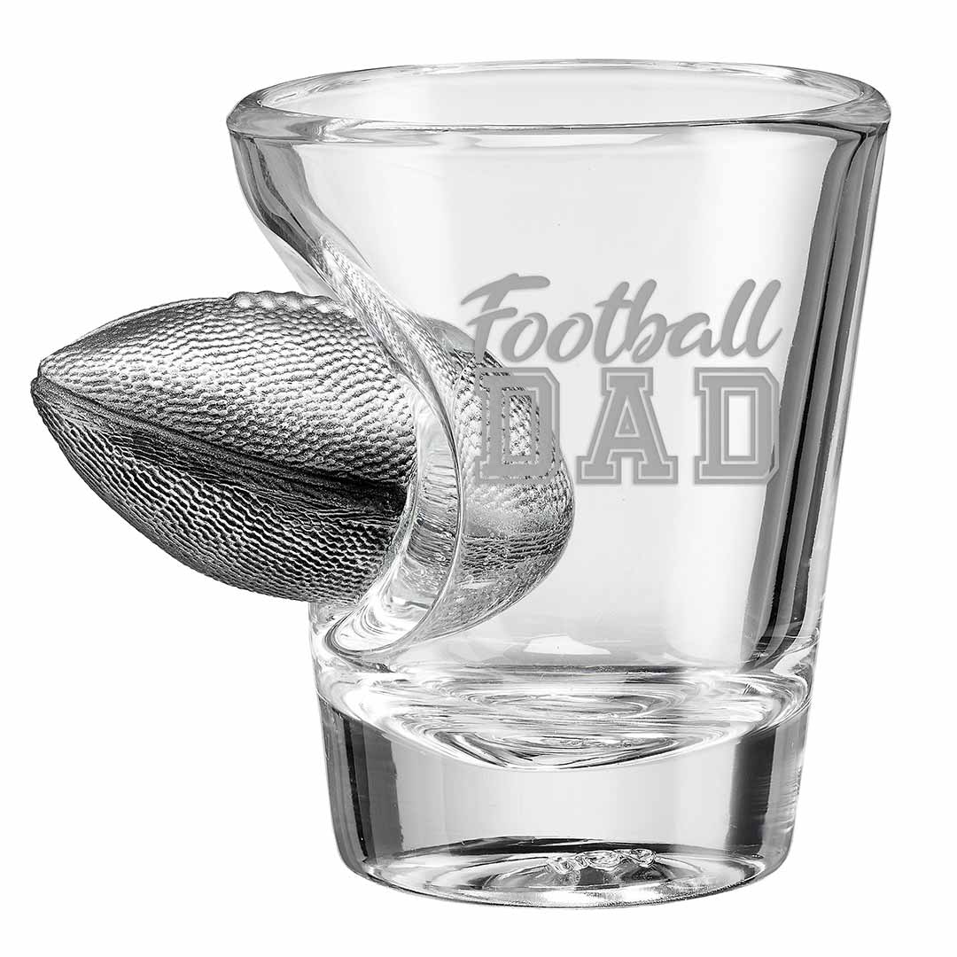 Football Dad Glass – Handcrafted BenShot Glass with Real Football Embedded | Personalized Gift for Sports Fans