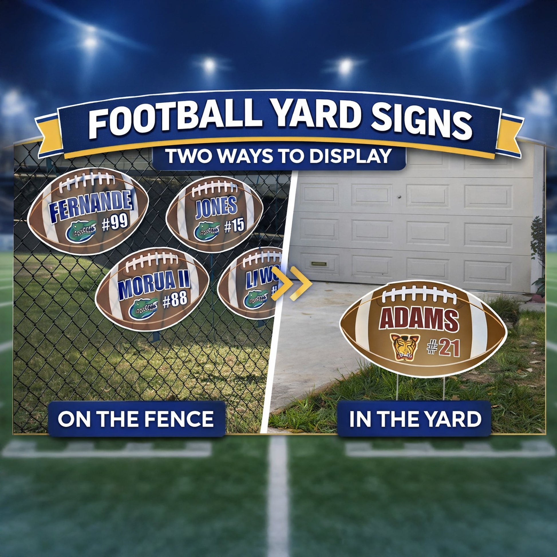 Football Shaped Team & Player Fence & Yard Signs