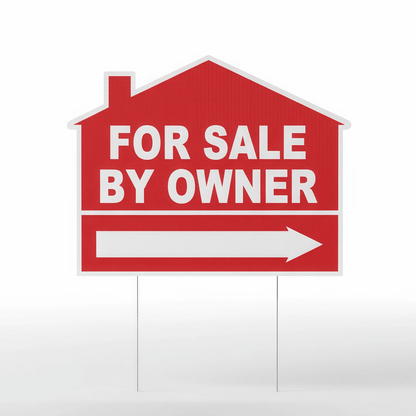 For Sale By Owner Yard Sign – House Shaped FSBO Real Estate Lawn Sign with Stakes | Double - Sided Outdoor Sign