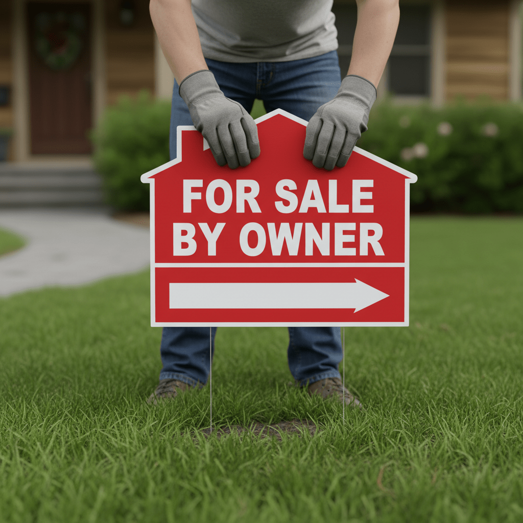 For Sale By Owner Yard Sign – House Shaped FSBO Real Estate Lawn Sign with Stakes | Double - Sided Outdoor Sign