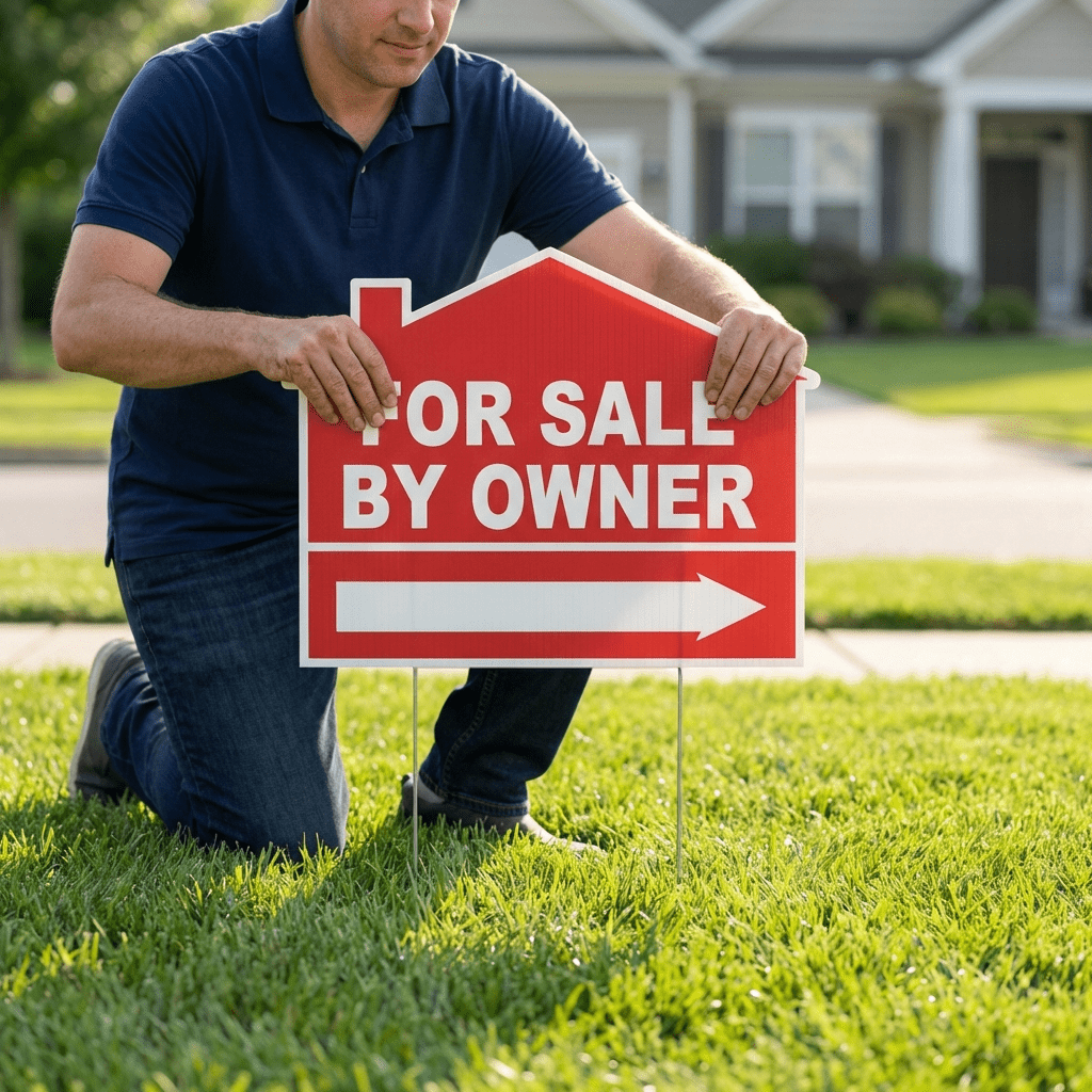 For Sale By Owner Yard Sign – House Shaped FSBO Real Estate Lawn Sign with Stakes | Double - Sided Outdoor Sign