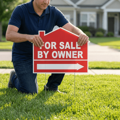 For Sale By Owner Yard Sign – House Shaped FSBO Real Estate Lawn Sign with Stakes | Double - Sided Outdoor Sign