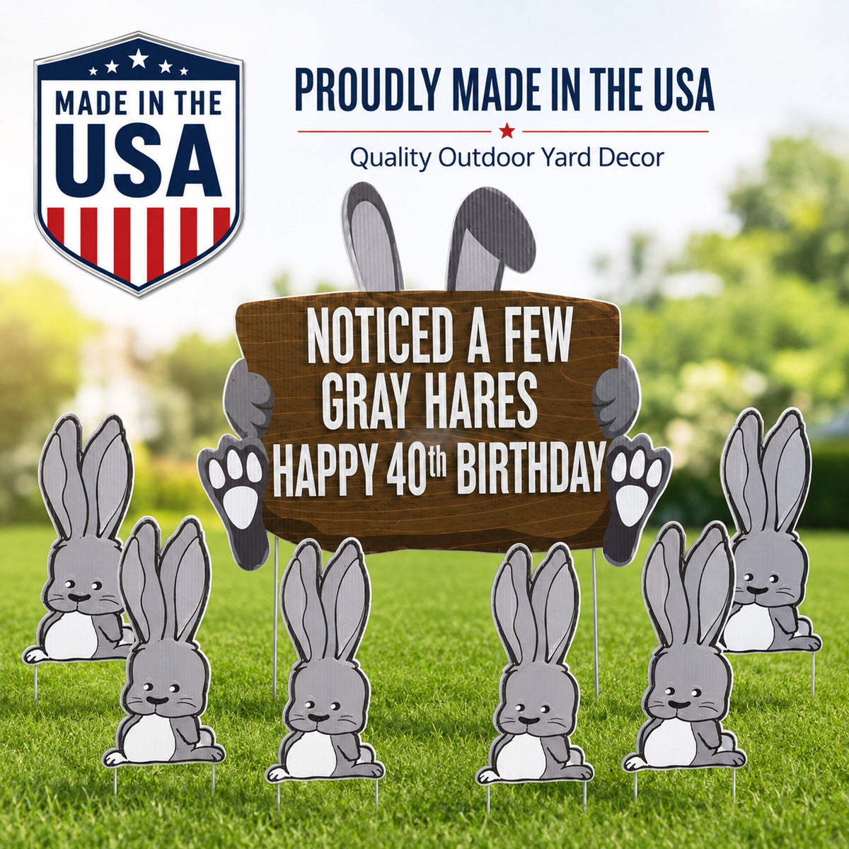 Funny 40th Birthday Gray Hares Yard Sign Set with Stakes | 9 Piece Outdoor Lawn Decor