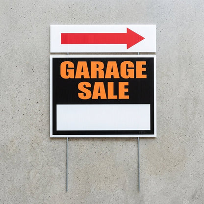 Garage Sale Sign Kit 4 - Pack – 18x24 Inch Yard Signs with Directional Arrow Riders & Stakes, 2 - Sided Weatherproof Corrugated Plastic