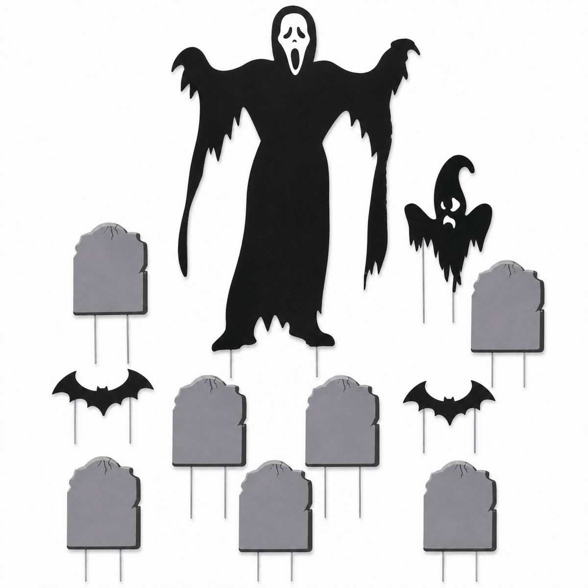 Ghostface & Tombstones Halloween Yard Decoration – 12-Piece Outdoor Graveyard Display with Easel & Stakes