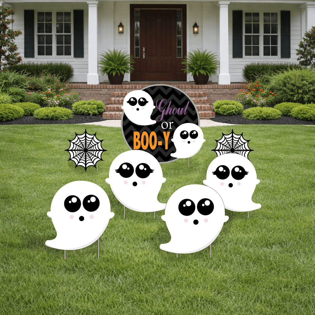 Ghoul or Boo-y Gender Reveal Yard Decorations – 7-Piece Halloween Baby Gender Reveal Yard Sign Set with Stakes