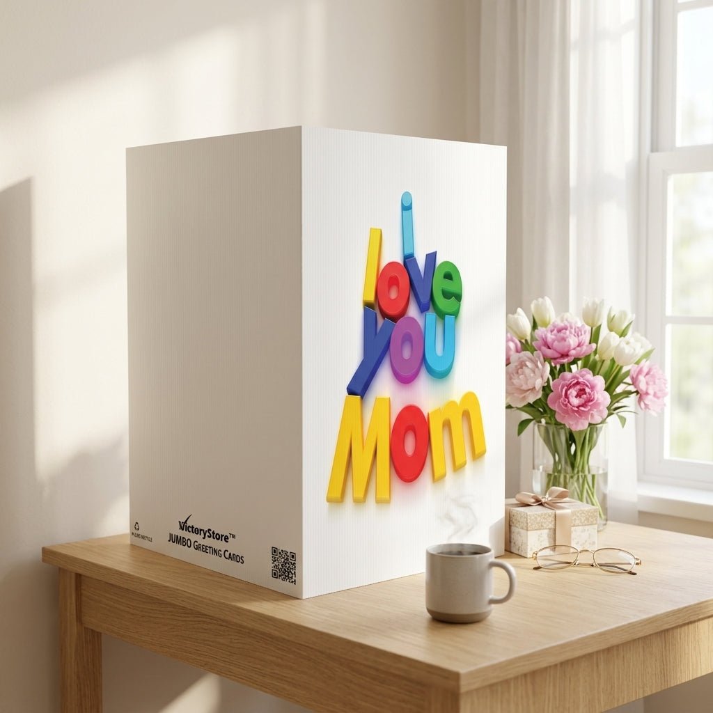Giant "I Love You Mom" Mother's Day Greeting Card – 2x3 Foot with Jumbo Envelope