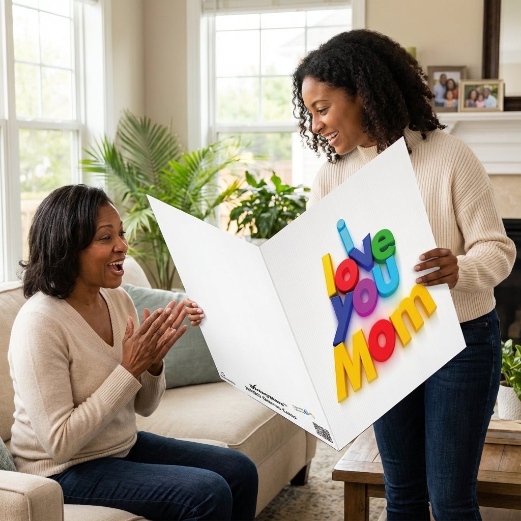 Giant "I Love You Mom" Mother's Day Greeting Card – 2x3 Foot with Jumbo Envelope