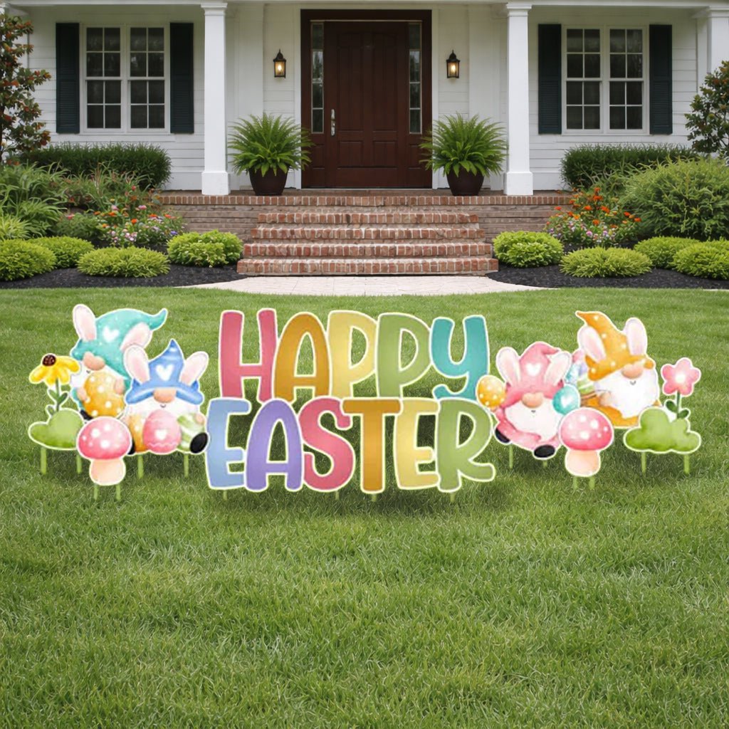 Gnome Theme Happy Easter Quick Set Yard Card Display | 12 pc set