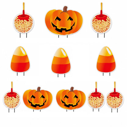 Halloween Apples, Pumpkins & Candy Corn Yard Decorations – 12-Piece Pathway Marker Set with Stakes