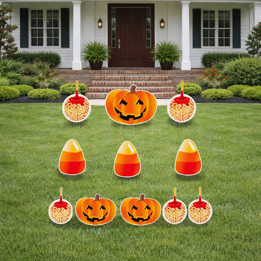Halloween Apples, Pumpkins & Candy Corn Yard Decorations – 12-Piece Pathway Marker Set with Stakes